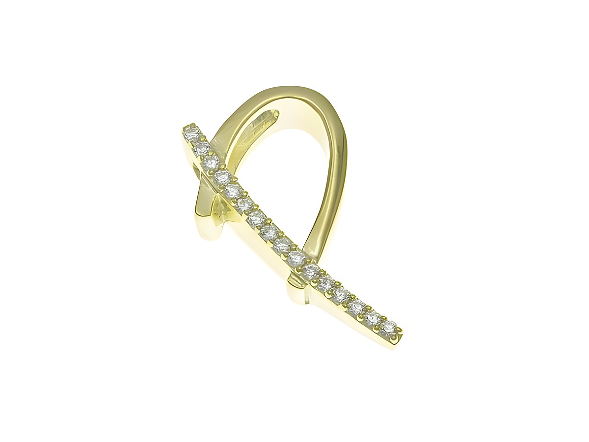 Anhänger aus poliertem Sterlingsilber in Form des Buchstabens P, vergoldet in Gelbgold mit Zirkonia, hergestellt von Juwelier Harnisch.