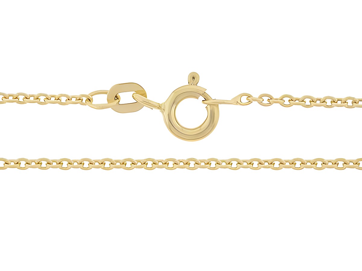 Anker Kette aus Gold 585 mit diamantierter Oberfläche, 50 cm lang und einer Gliedergröße von 1,2 x 1,2 mm. Hersteller ist Juwelier Harnisch.