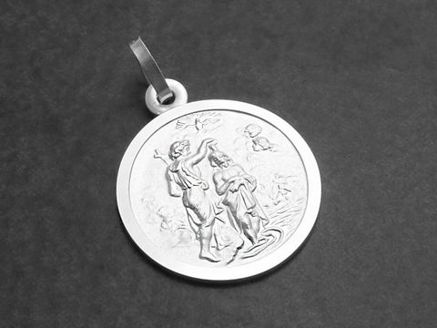 Johannes der Täufer Silber Anhänger mit detailreicher Darstellung des Heiligen und biblischer Szene. Hochwertiger Juwelierartikel von Harnisch, ideal als religiöses Schmuckstück und Schutzpatron.