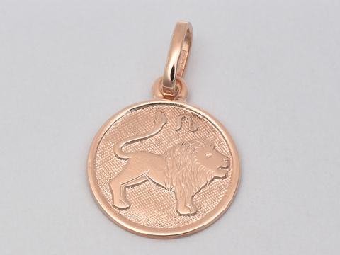 Löwe aus rosé vergoldetem Sterling Silber, poliert, als Sternzeichen-Medaille mit einem Durchmesser von 14 mm, Hersteller Juwelier Harnisch.