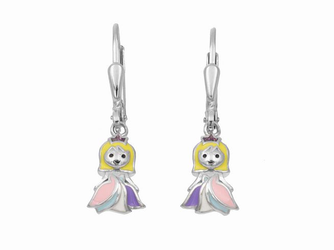 Ohrhänger Ohrringe Prinzessin aus poliertem rhodiniertem Sterling Silber in bunten Farben, ideal für Kinder, hergestellt von Juwelier Harnisch.