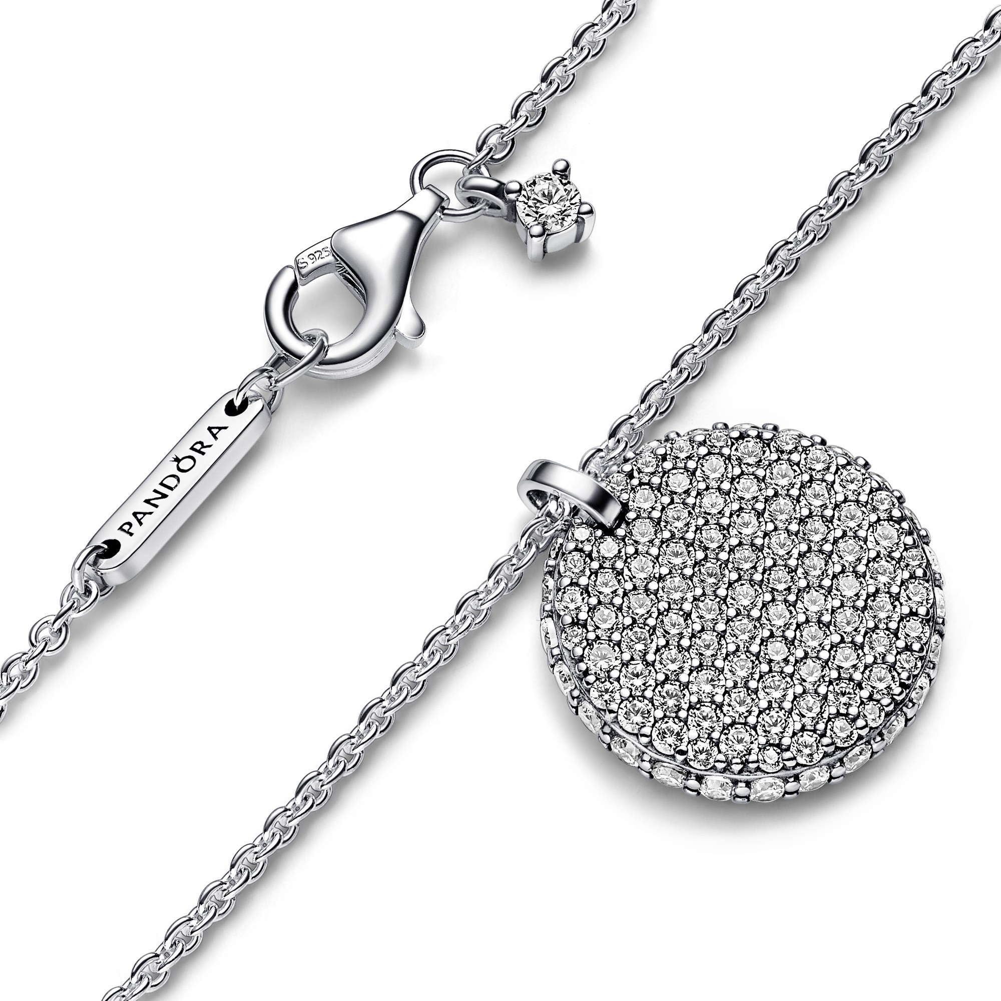 Pandora Pavé runder Anhänger Halskette - 45 cm - Sterling Silber Ansicht 3 – Ansicht 3