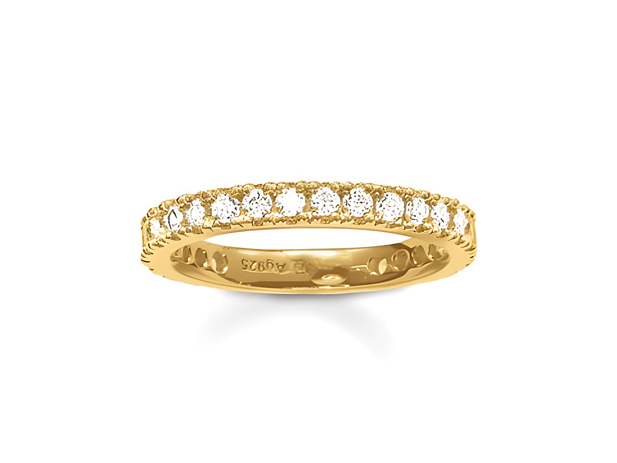 Ring von Thomas Sabo TR1981-414-14-54 aus Silber mit vergoldeter Oberfläche und Zirkonia-Steinen in Größe 54. Elegantes Design ideal für festliche Anlässe.