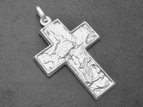 Silber Kreuz Designermuster aus Sterling Silber, 39 mm groß, mit einzigartiger texturiertem Oberfläche, Hersteller Juwelier Harnisch, ideal als Anhänger oder Schmuckstück.