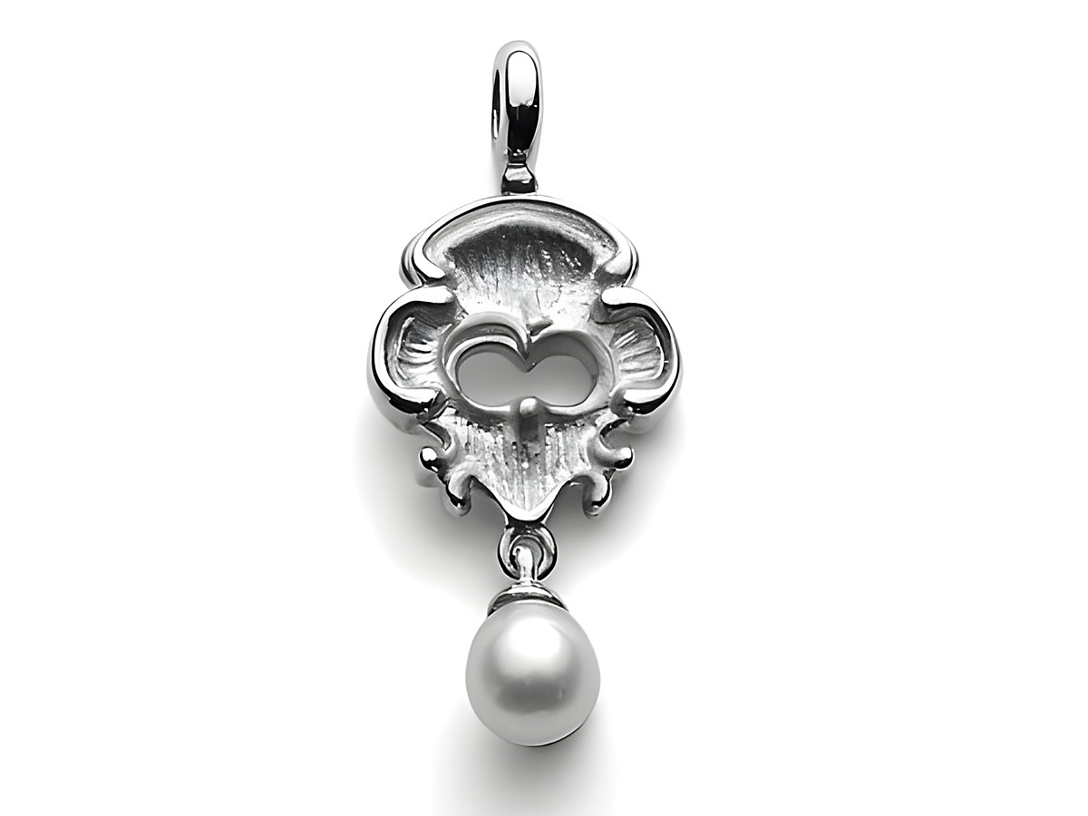 Marie Antoinette Anhänger klein aus Sterling Silber von Alraune, gestaltet mit einem eleganten, filigranen Design und einer auffälligen Perle, ideal für anspruchsvollen Schmuckgeschmack.