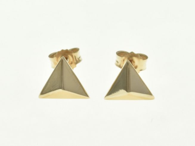 Dreieck Ohrstecker aus Sterling Silber, rosegold vergoldet, Hersteller Juwelier Harnisch, elegante und moderne Schmuckstücke in Form von dreieckigen Pyramiden.