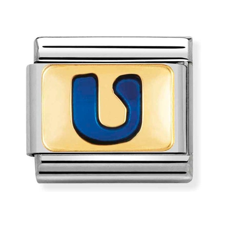 Nomination Composable Classic Charm Buchstabe U blau - Edelstahl, Gold 750 Gelbgold, Emaille