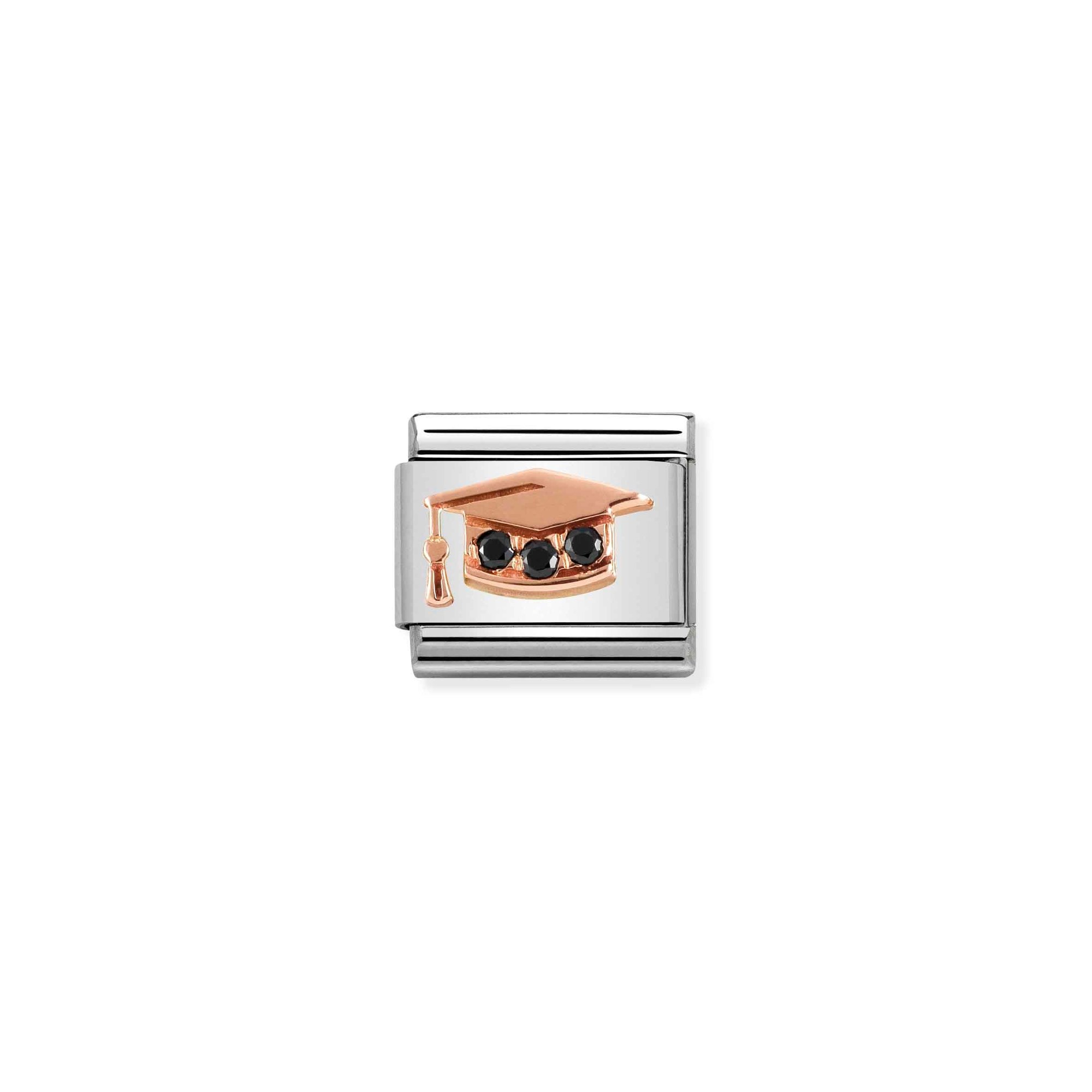 Nomination Composable Classic Charm Doktorhut schwarz - Edelstahl, Gold 375 Roségold, Zirkonia