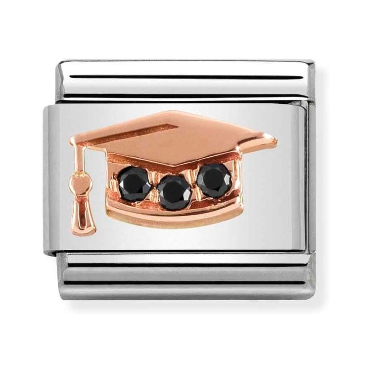Nomination Composable Classic Charm Doktorhut schwarz - Edelstahl, Gold 375 Roségold, Zirkonia