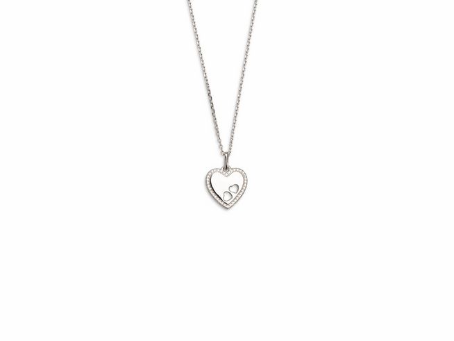 Xenox Sterling Silber Kette XS3540 in 40-45 cm mit einem filigranen Herzanhänger, umgeben von funkelnden Zirkonia, aus der LOVE STORY Kollektion. Ideal als romantisches Geschenk.