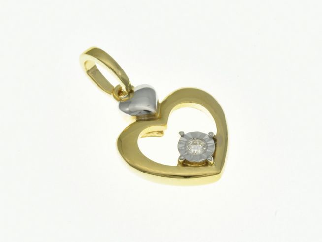 Herzanhänger aus Gelbgold und Weißgold Bicolor 750 rhodiniert mit einem Diamanten, stilvoll und elegant, gefertigt von Juwelier Harnisch, Perlen & Steine.