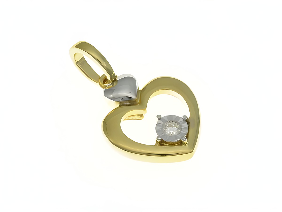 Herzanhänger aus Gelbgold und Weißgold Bicolor 750 rhodiniert mit einem Diamanten, stilvoll und elegant, gefertigt von Juwelier Harnisch, Perlen & Steine.