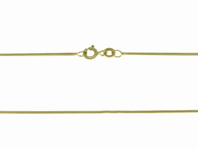 Schlangenkette 333 in Gelbgold mit einem Durchmesser von 0,9 x 0,9 mm und einer Länge von 42 cm, Hersteller Juwelier Harnisch, edles Design und stabiler Verschluss.