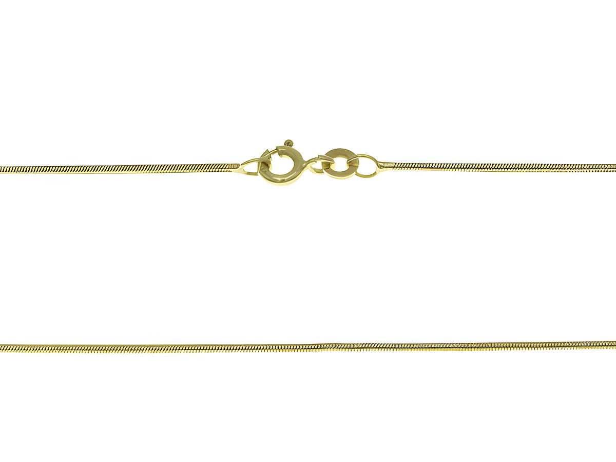 Schlangenkette 333 in Gelbgold mit einem Durchmesser von 0,9 x 0,9 mm und einer Länge von 42 cm, Hersteller Juwelier Harnisch, edles Design und stabiler Verschluss.