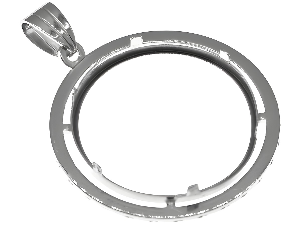 Münzfassung Anhänger aus 925 Sterling Silber, rhodiniert, mit diamantierter Oberfläche und maximalem Durchmesser von 26,2 mm für Münzen bis 3,0 cm, Hersteller Juwelier Harnisch. – Ansicht 2