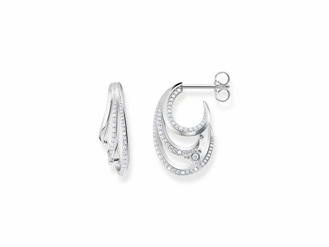 Thomas Sabo Ohrringe H2230-051-14 aus Sterling Silber mit Zirkonia. Elegante Ohrstecker mit geschwungenem Design und funkelnden Steinchen, ideal für besondere Anlässe.