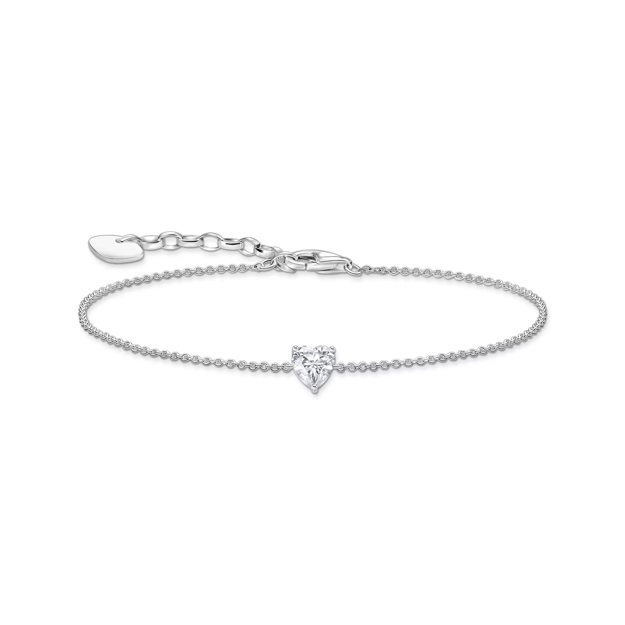 Thomas Sabo Essentials Armband - mit großem Herz - Silber & Zirkonia - Weiß - 16 bis 19 cm