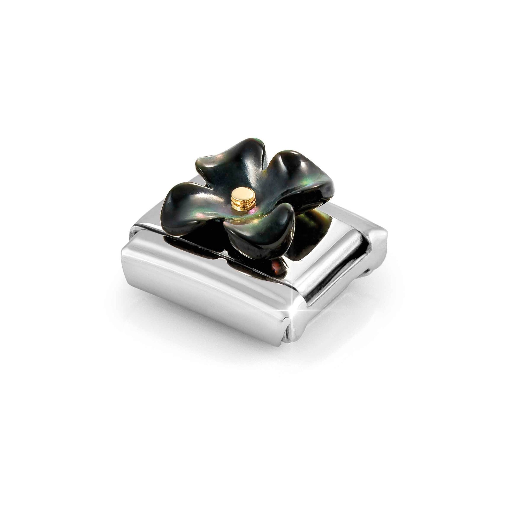 Nomination CLASSIC Element - Edelsteinmsymbol - 585 Gelbgold - Blume - schwarzes Perlmutt – Ansicht 5