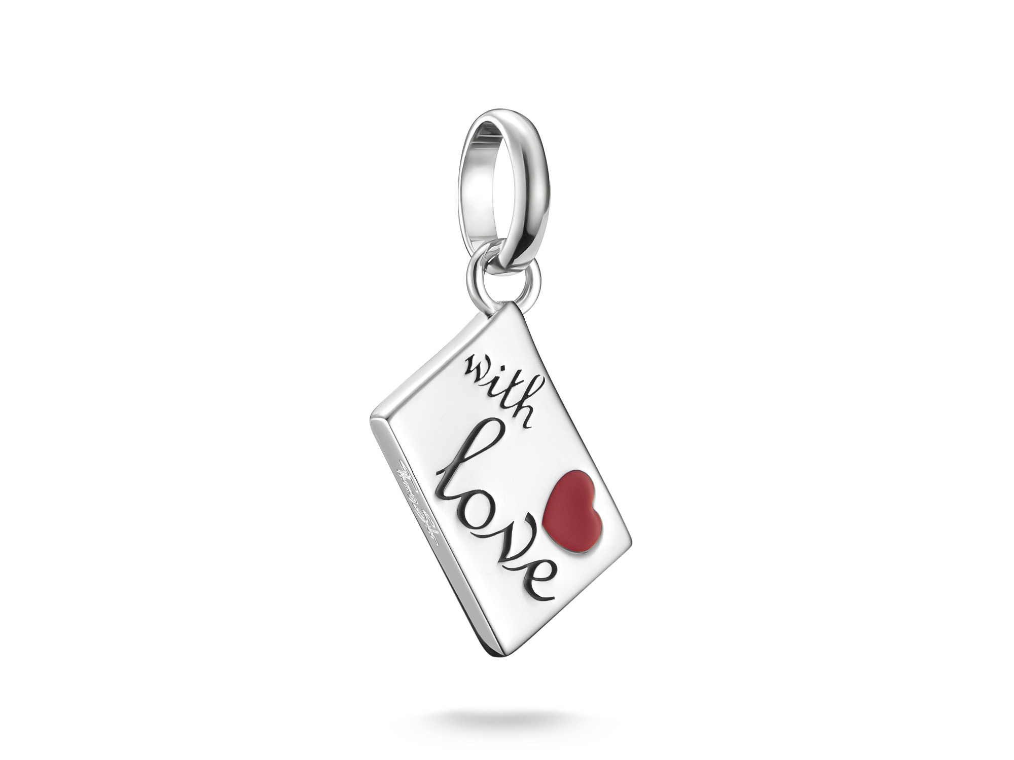 Charm in Form eines offenen Liebesbriefs aus Silber mit schwarzer Schrift und rotem Herzchen, Teil der Thomas Sabo Charm Club CONNECT Kollektion, ideal für persönliche Schmuckakzente.