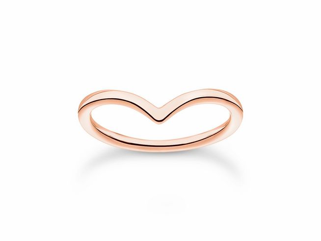 Thomas Sabo Ring TR2393-415-40-56 aus Sterling Silber, vergoldet in Roségold, Größe 56, mit minimalistischer herzförmiger Designlinie und glänzender Oberfläche.