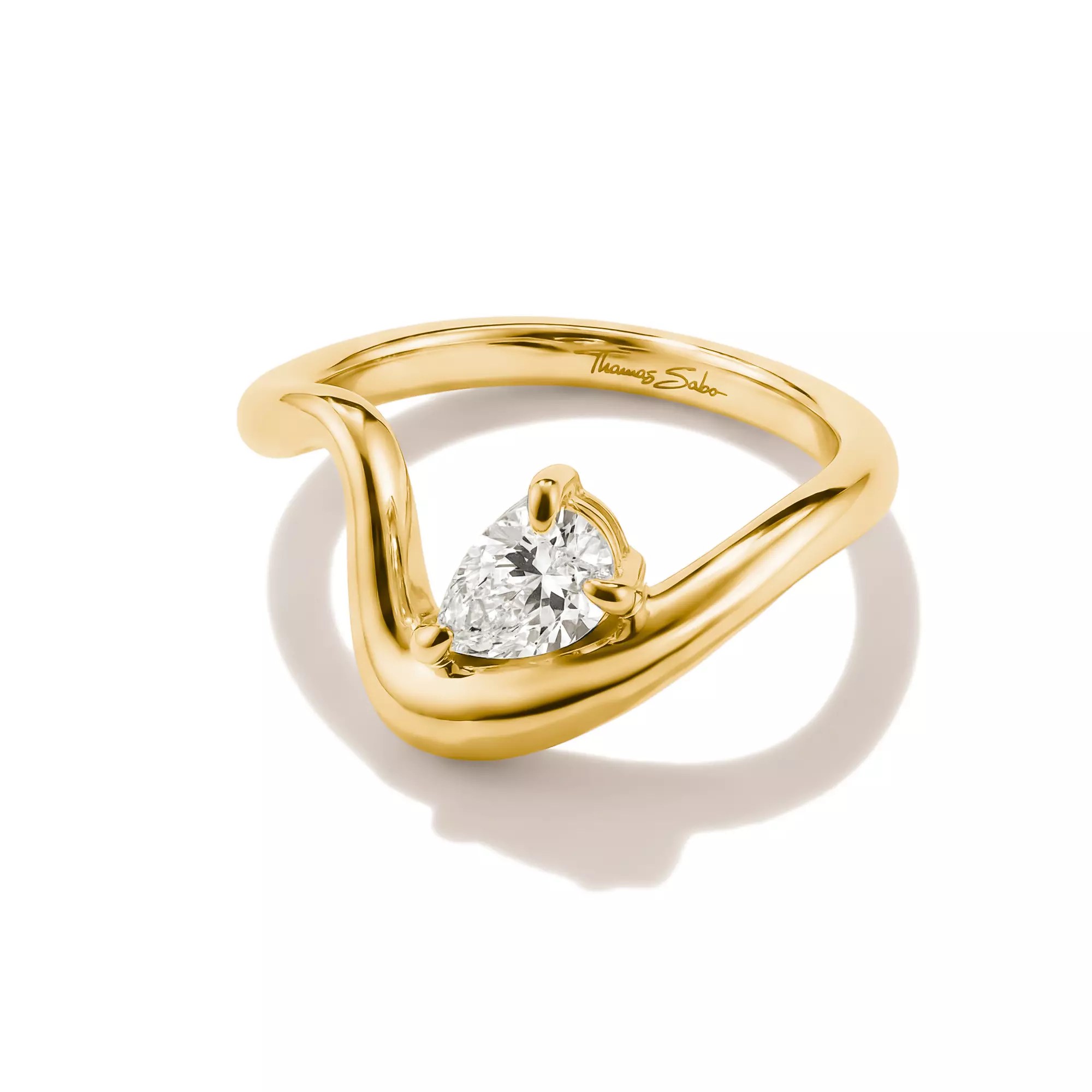 Thomas Sabo Ring mit weißem Zirkonia in Tropfenform – vergoldet – 1 mm hoch – Ansicht 2