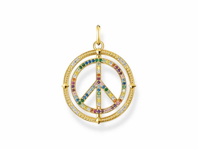 Thomas Sabo PE941-996-7 Anhänger in vergoldetem Silber mit bunten Glas-Keramiken im Peace-Zeichen-Design, ein harmonisches Schmuckstück für jeden Anlass.