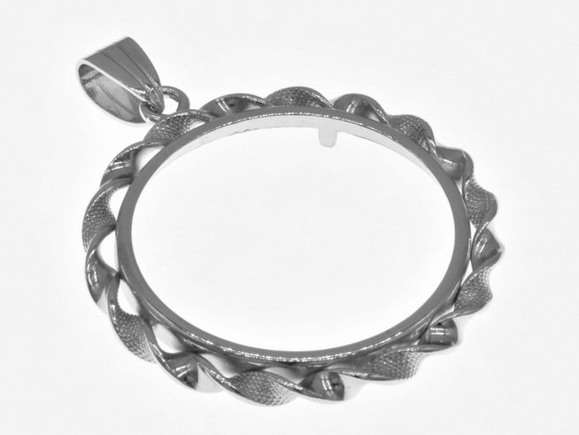 Münzfassung Anhänger aus rhodiniertem 925 Sterling Silber mit Platz für Münzen bis 29 mm Durchmesser, stilvolles Design von Juwelier Harnisch, geeignet für bis zu 3,0 cm Münzen.