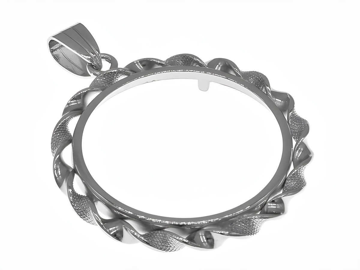 Münzfassung Anhänger aus rhodiniertem 925 Sterling Silber mit Platz für Münzen bis 29 mm Durchmesser, stilvolles Design von Juwelier Harnisch, geeignet für bis zu 3,0 cm Münzen.