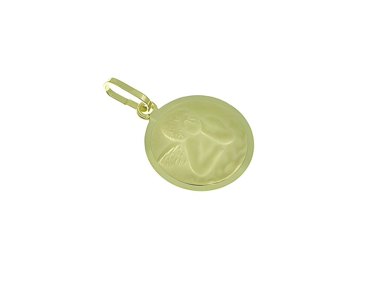 Der Anhänger zeigt einen Schutzengel aus Gold 333 mit filigraner Gravur. Er ist rund und besitzt einen praktischen Aufhängering. Hergestellt von Juwelier Harnisch, ideal als Geschenk.