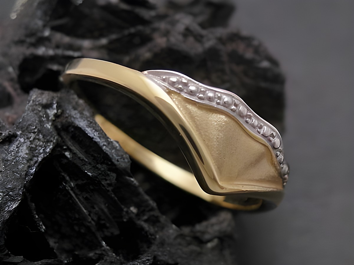 Gold Ring designorientiert Gold 333 bicolor Goldring Gr. 51 Hersteller Juwelier Harnisch bis Gr. 52/17 schön ausgearbeitet mit einzigartigem Muster und schimmerndem Finish.