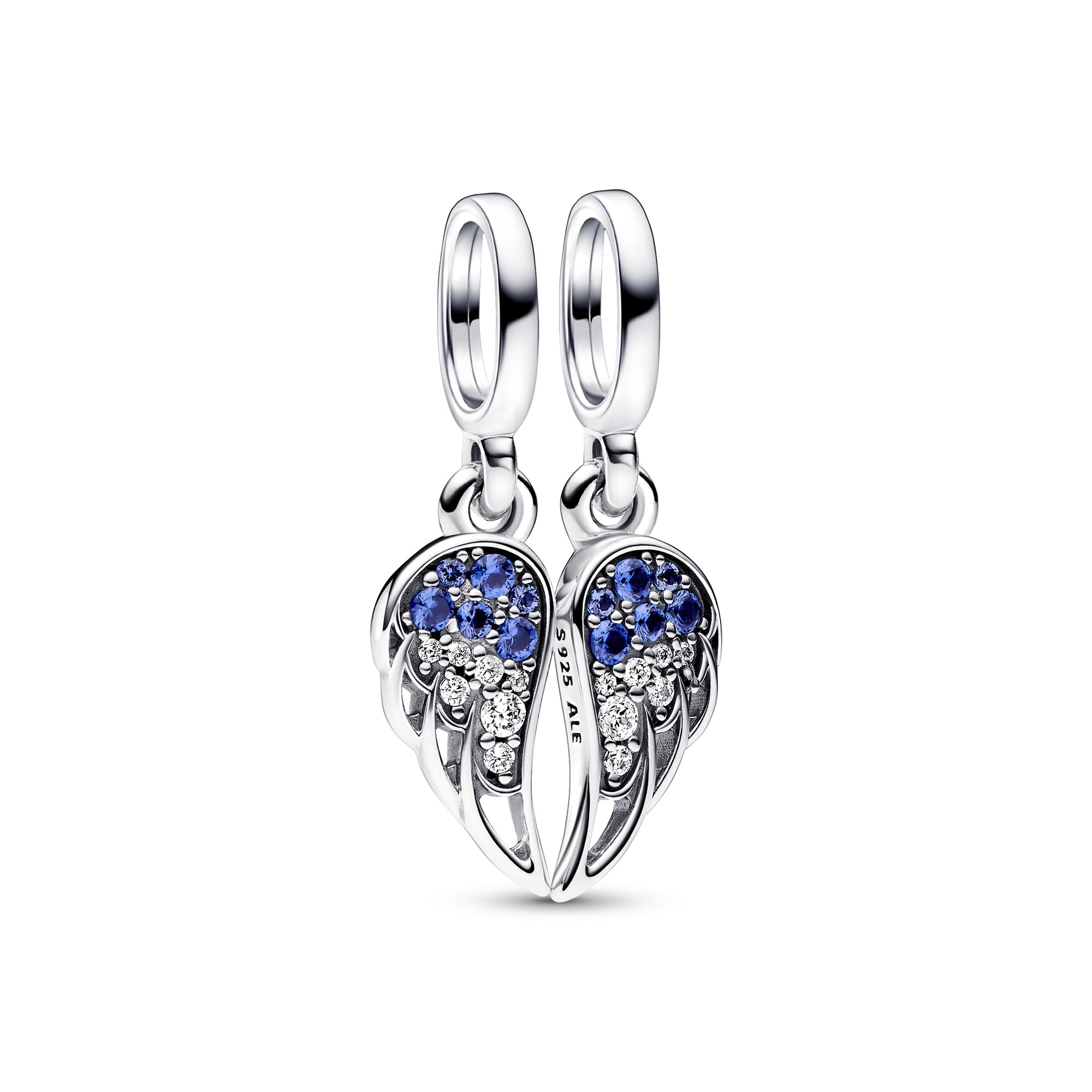 Pandora Funkelnder Teilbarer Engelsflügel Charm-Anhänger - Sterling Silber - Steinmix Blau
