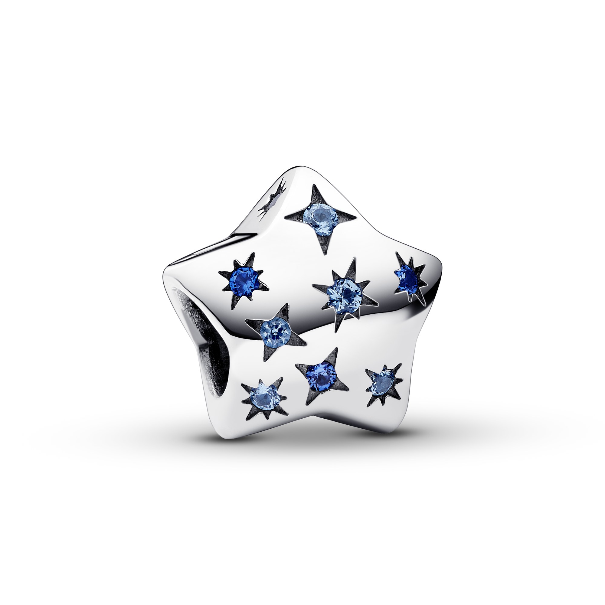 Pandora Auffälliges Funkelndes Stern Charm - Sterling Silber - Kristall Blau