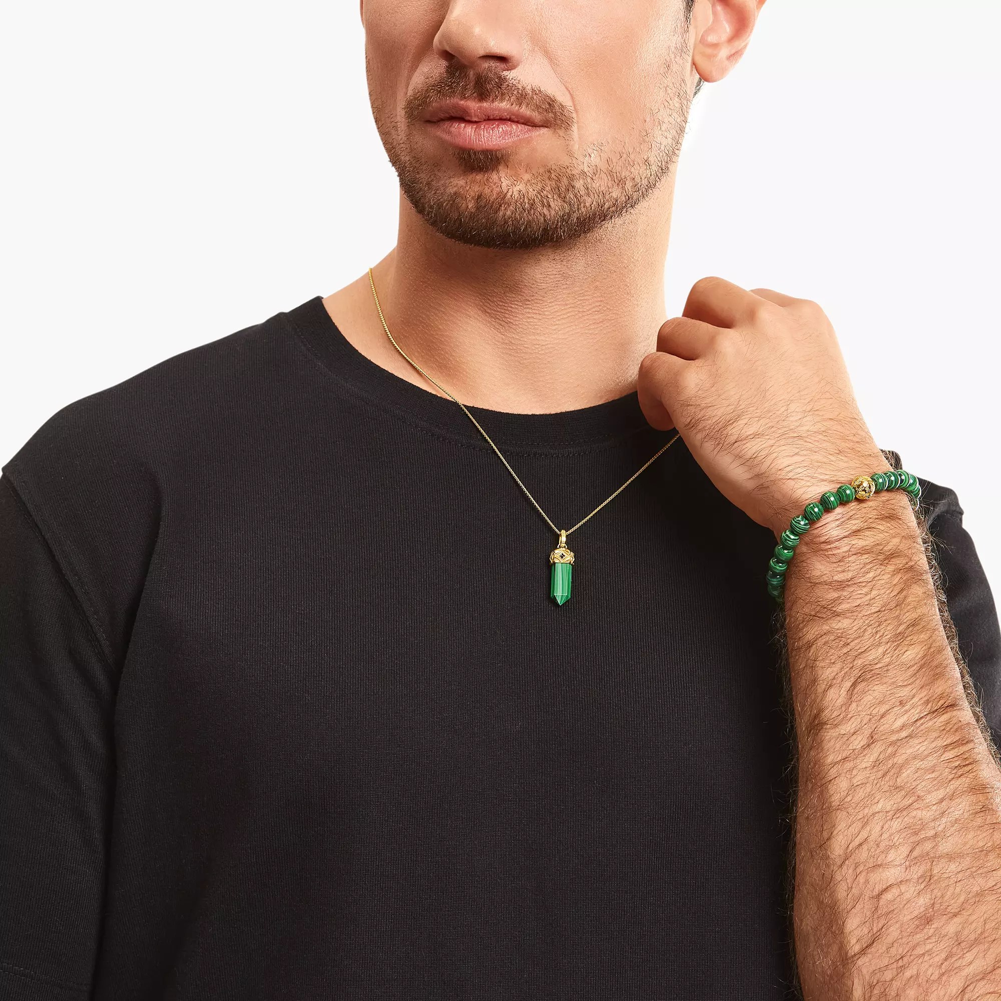 Thomas Sabo Armband - Beads - Silber Gelbgold verg. & imit. Malachit - Grün - 16 cm – Ansicht 2
