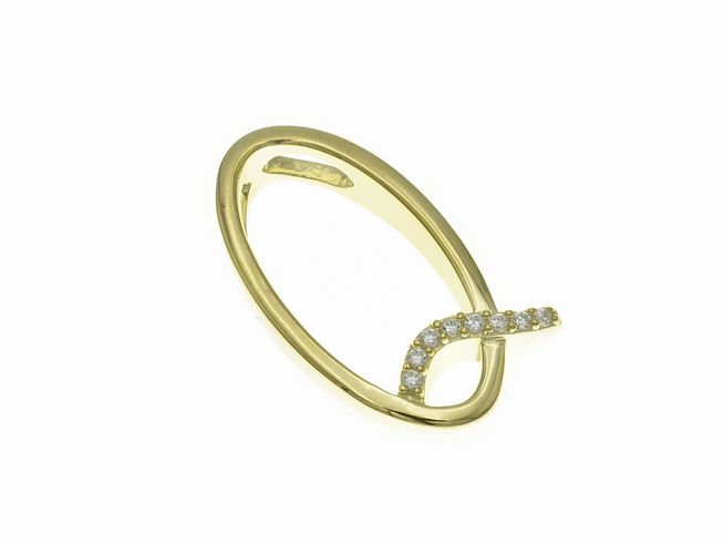 Anhänger aus poliertem Sterling Silber, vergoldet in Gelbgold mit dem Buchstaben Q und Zirkonia-Steinen, Hersteller Juwelier Harnisch, elegant und stilvoll.