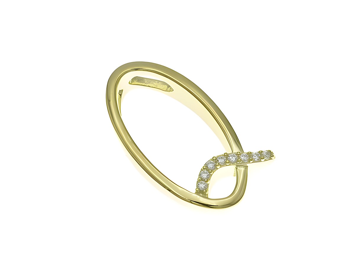 Anhänger aus poliertem Sterling Silber, vergoldet in Gelbgold mit dem Buchstaben Q und Zirkonia-Steinen, Hersteller Juwelier Harnisch, elegant und stilvoll.