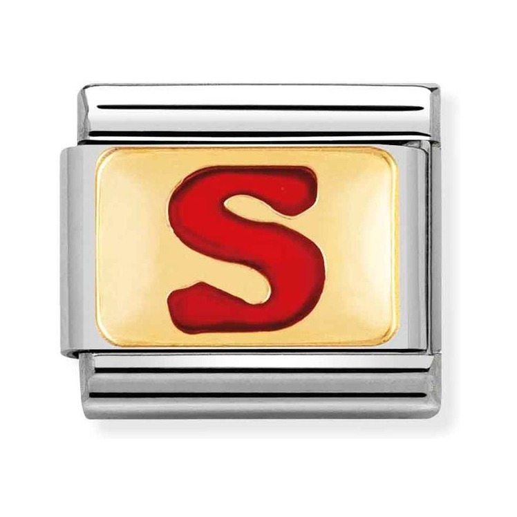 Nomination Composable Classic Charm Buchstabe S rot - Edelstahl, Gold 750 Gelbgold, Emaille