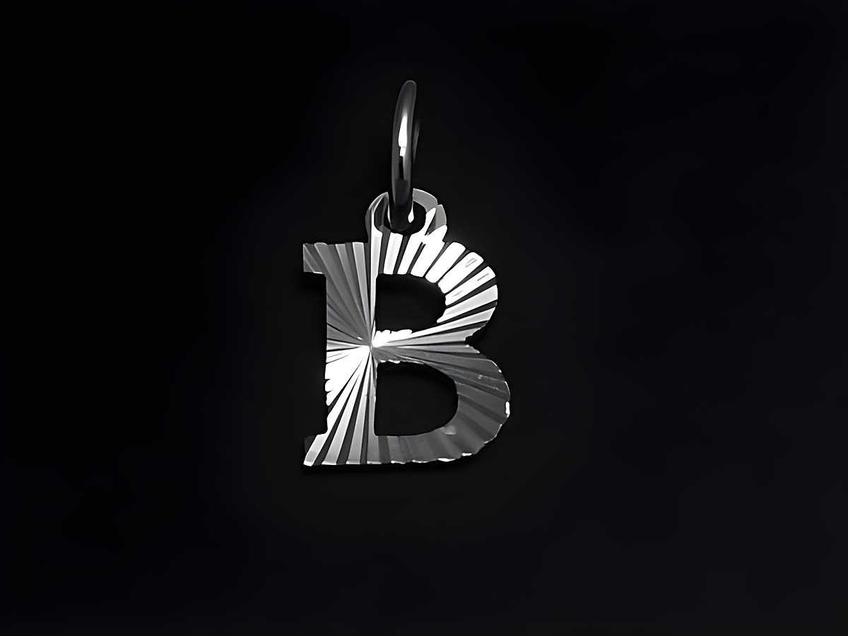 Silber Anhänger Buchstabe B mit Druck und Diamantschliff, Hersteller Juwelier Harnisch, stilvolles Design ideal für personalisierte Schmuckstücke.