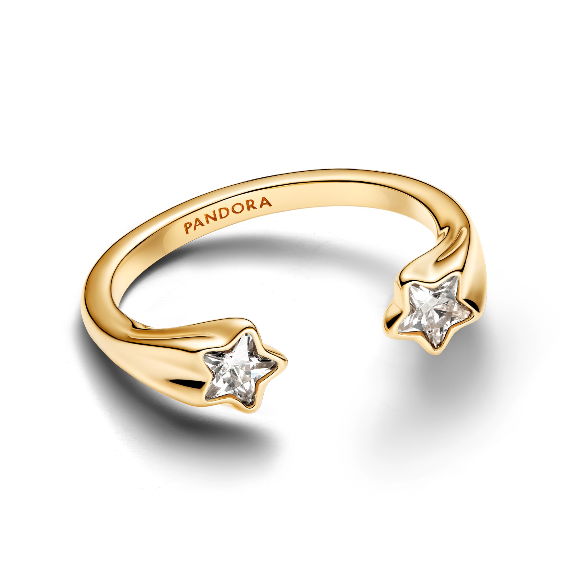Pandora Sternschnuppe - Gelbgold verg. offener Ring mit klarem Zirkonia – Ansicht 2