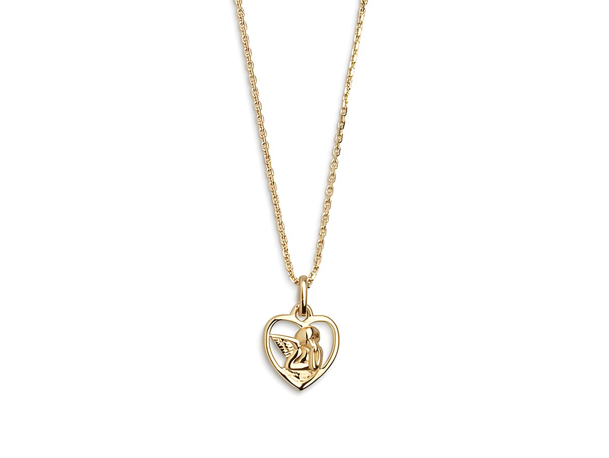 Xenox Sterling Silber Kette XS3549G mit Schutzengel-Anhänger in Herzenform, gelbgold vergoldete Ankerkette, Längenverstellbar von 40 bis 45 cm, elegante und schützende Schmuckstück.