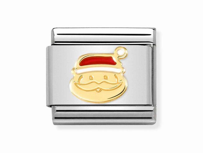 Edelstahlarmband mit Nikolauskopf in Gold und rotem Hut, ideal für festliche Anlässe und Weihnachten, von der Marke Nomination, Modell Classic 030225 24.