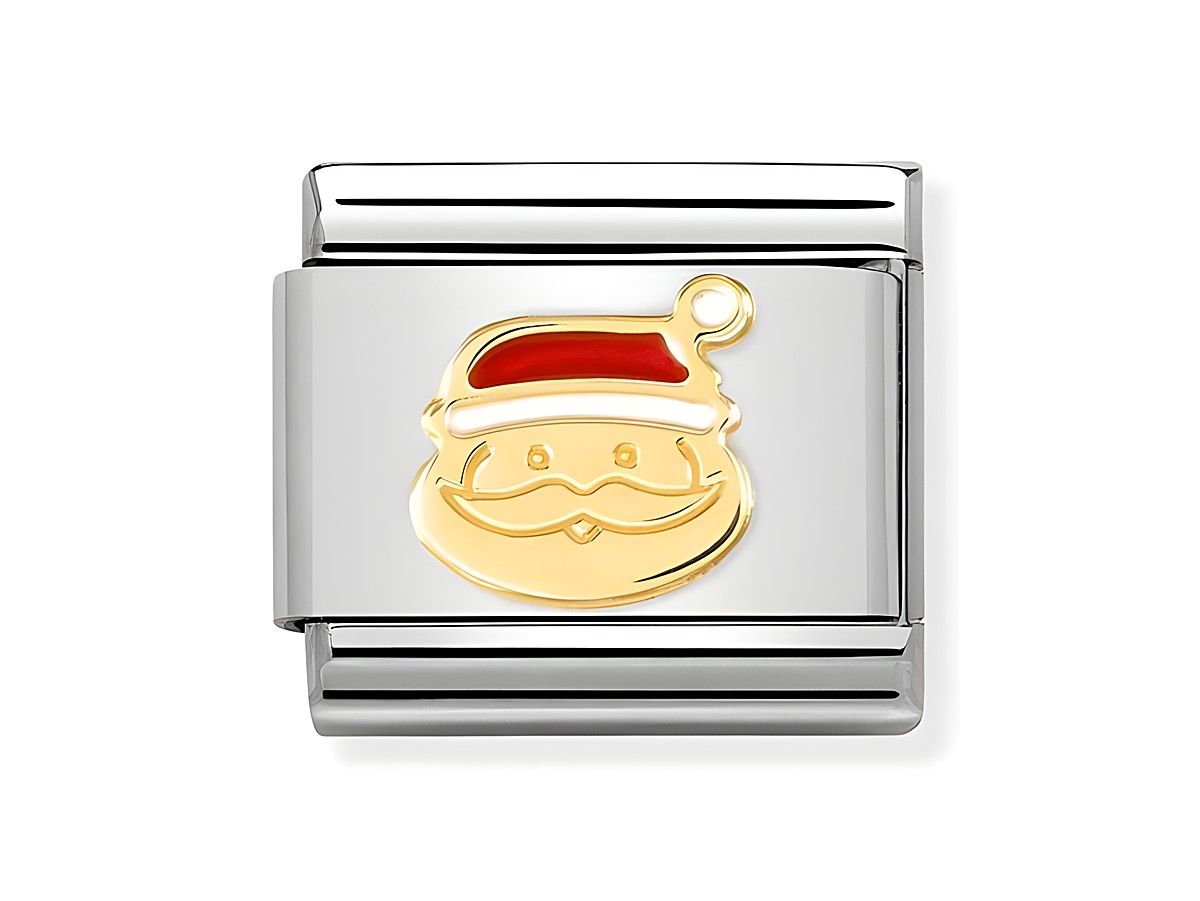 Edelstahlarmband mit Nikolauskopf in Gold und rotem Hut, ideal für festliche Anlässe und Weihnachten, von der Marke Nomination, Modell Classic 030225 24.