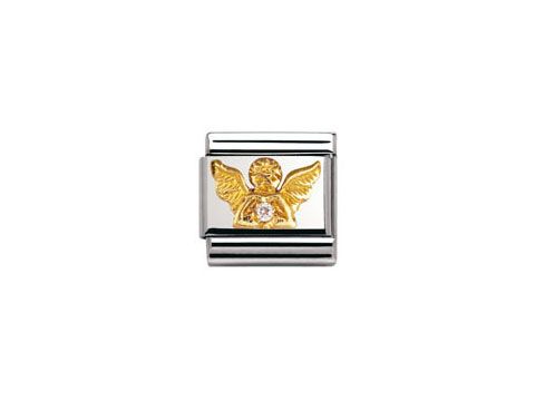 NOMINATION Classic Engel mit Zirkonia Stein 030307 23, Hersteller: Nomination, weihnachtlicher Charm aus Edelstahl mit goldenem Engel und funkelndem Zirkonia-Stein.