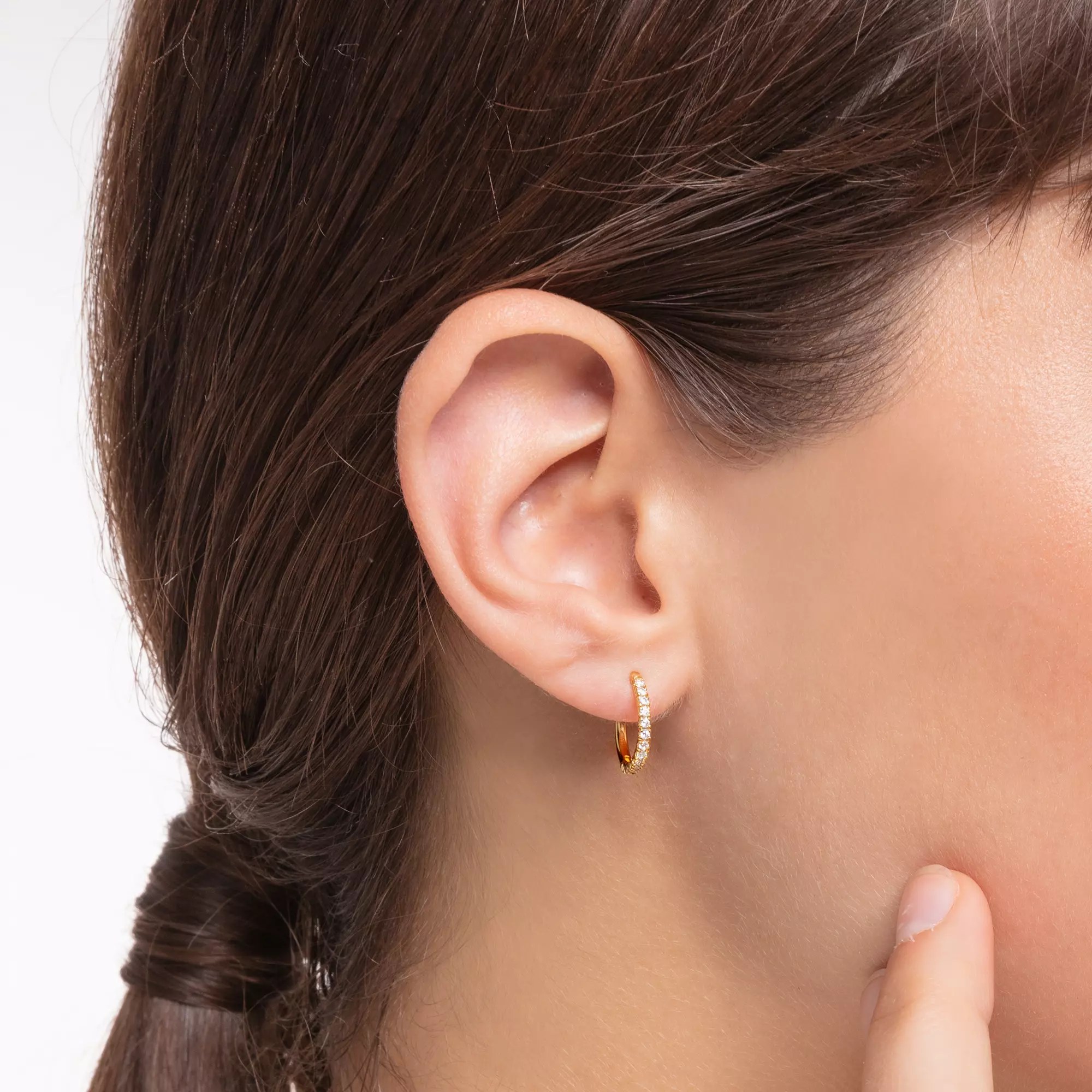 Thomas Sabo Einzel Creole weiße Steine gold – Silber – Zirkonia – 13 mm hoch – Ansicht 3