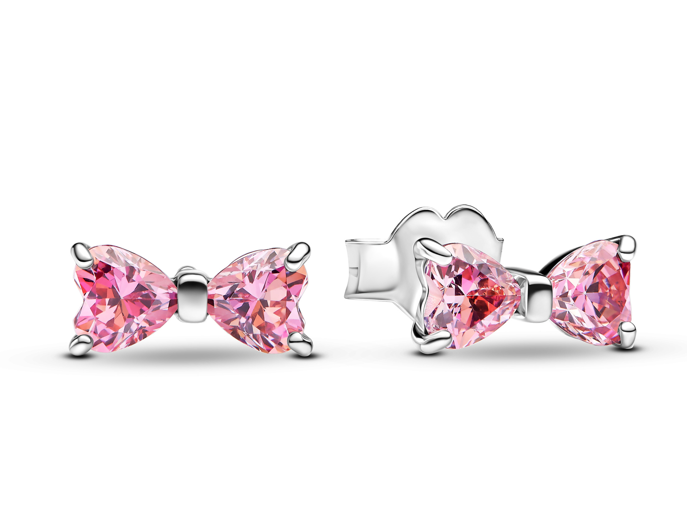 Pandora 293505C01 Ohrstecker aus Silber mit rosa Zirkonia in Form einer Schleife, strahlendes Design, ideal für moderne Eleganz und besondere Anlässe.