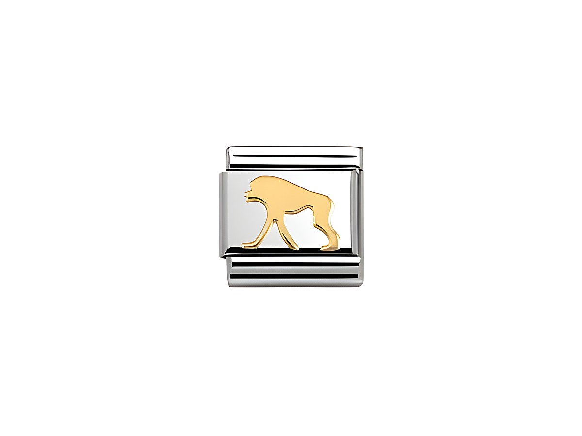 Schmuckstück von Nomination Classic BICOLOR mit einem stilisierten Affenmotiv in Gold und Silber, ideal für Tierliebhaber und als modisches Accessoire.