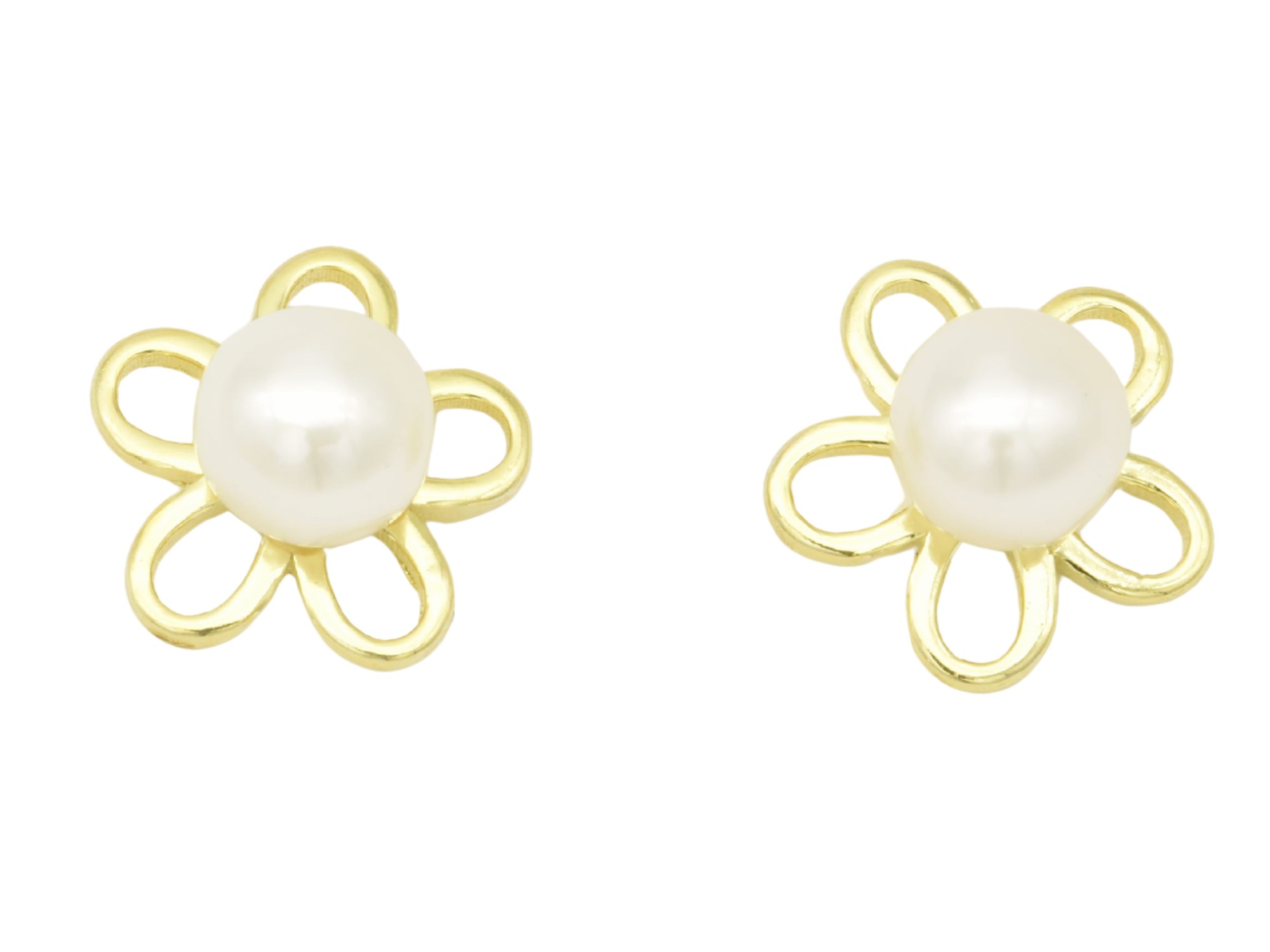 Ohrringe Ohrstecker Perlen Blume - Sterling Silber 925 - Gelbgold Vergoldung - Süßwasser Zuchtperle Weiß