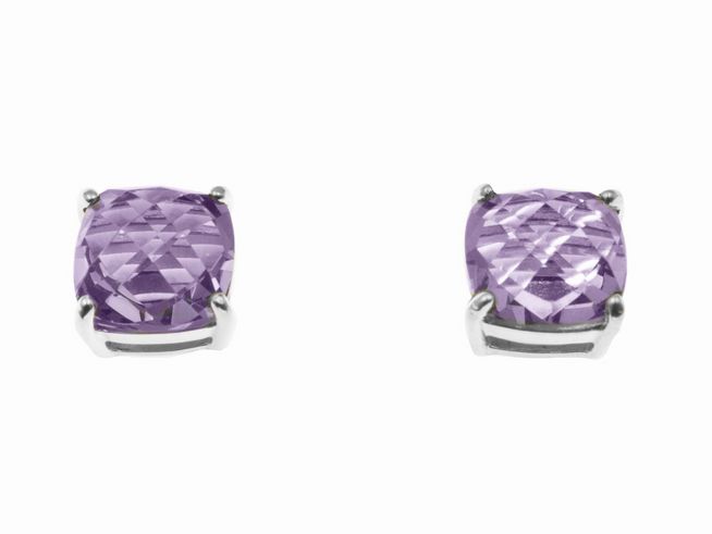 Ohrringe Kissenschliff in Violett aus Zirkonia, gefasst in rhodiniertem Sterling Silber, Hersteller Juwelier Harnisch. Elegant und funkelnd, ideal für jeden Anlass.