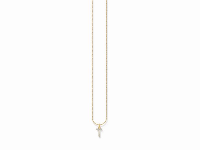 Eine elegante Kette von Thomas Sabo KE2259-414-14-L45V aus Silber mit vergoldetem Buchstaben T und weißen Zirkonia, verstellbar von 38 bis 45 cm.