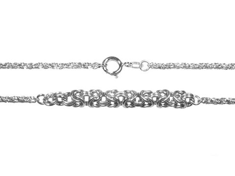 Lange Silberkette mit königlichem Zwischenteil, rhodiniert, Hersteller Juwelier Harnisch, Mittelteil Colliers, elegantes Design für zeitlosen Schmuckstil.