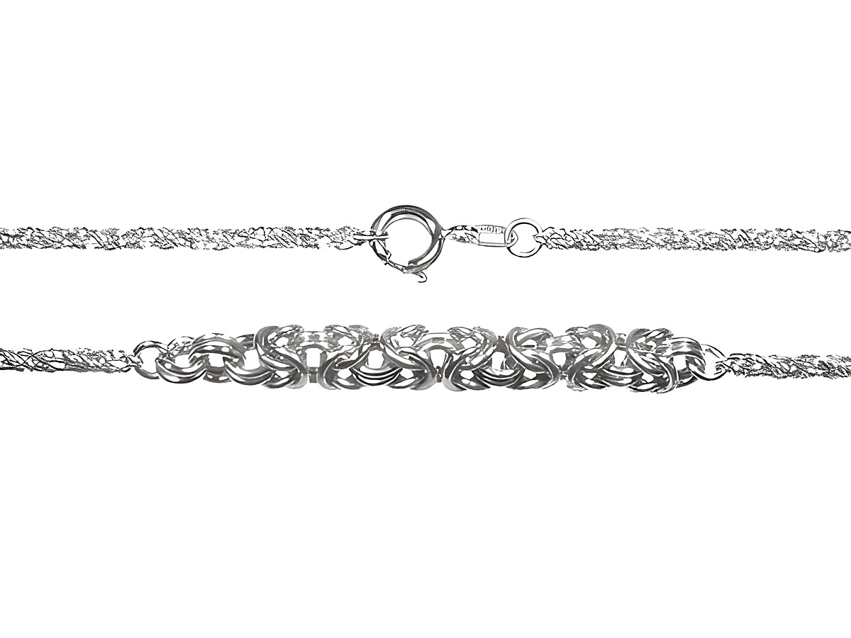 Lange Silberkette mit königlichem Zwischenteil, rhodiniert, Hersteller Juwelier Harnisch, Mittelteil Colliers, elegantes Design für zeitlosen Schmuckstil.